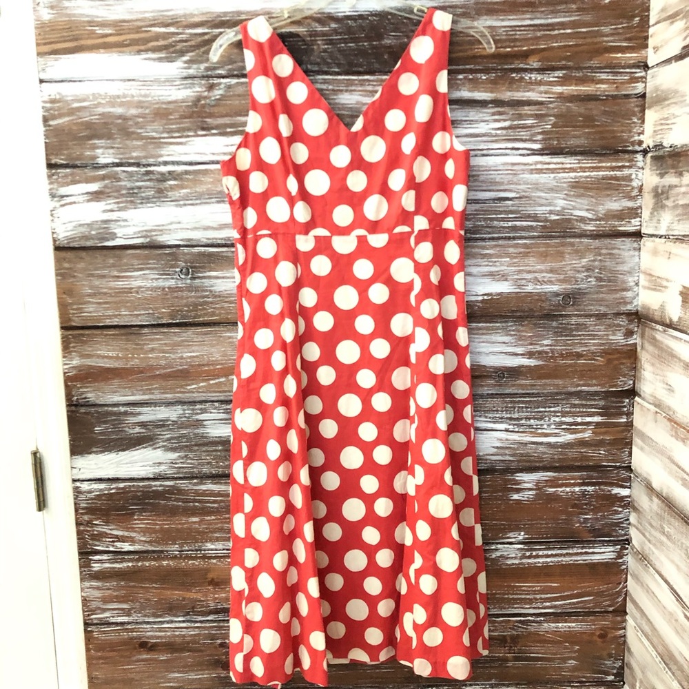 BODEN SLEEVELESS CORAL POLKA DOT DRESS - Picture 6 of 8